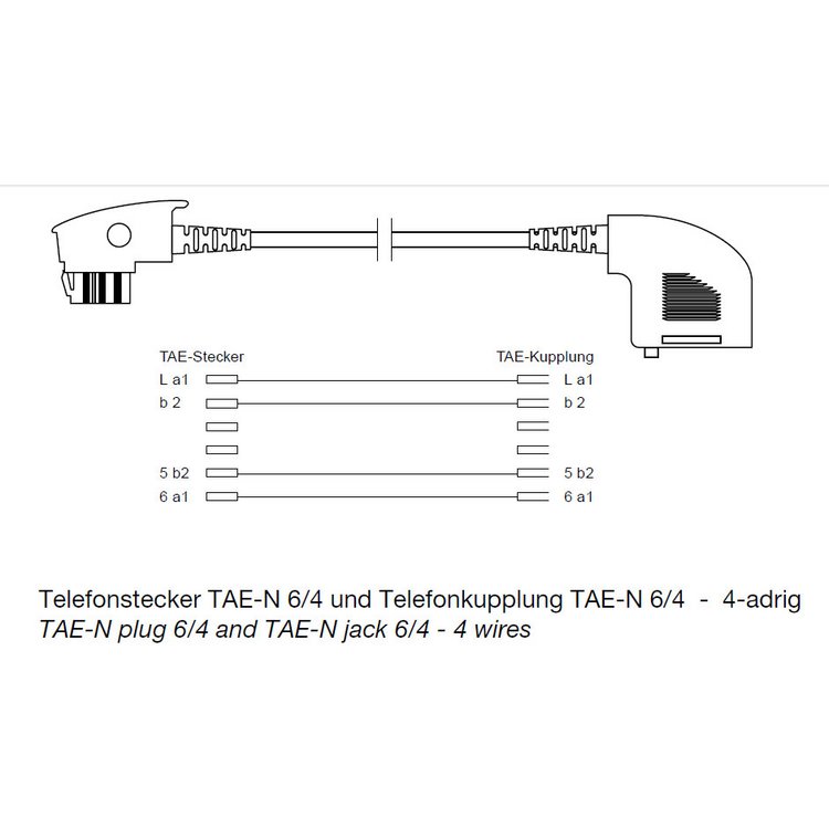 TAE N-Stecker / TAE N-Kupplung 4-adrig 6m