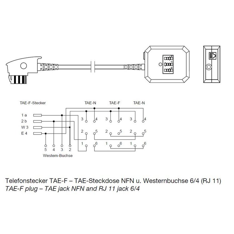 TAE F-Stecker/TAE Buchse NFN + Western-Buchse 0,2m
