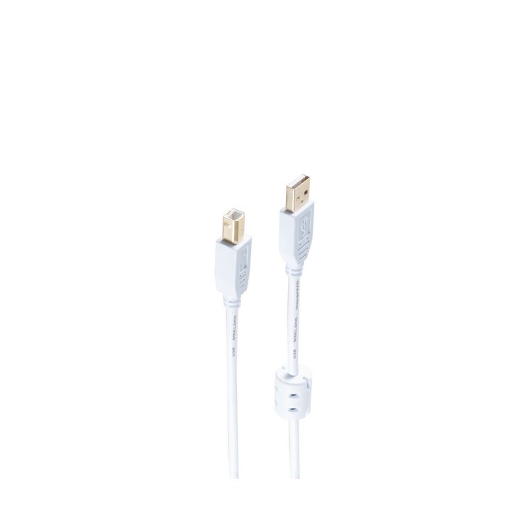 USB Kabel A St.+Ferrit/B St. verg. USB 2.0 weiß 3m