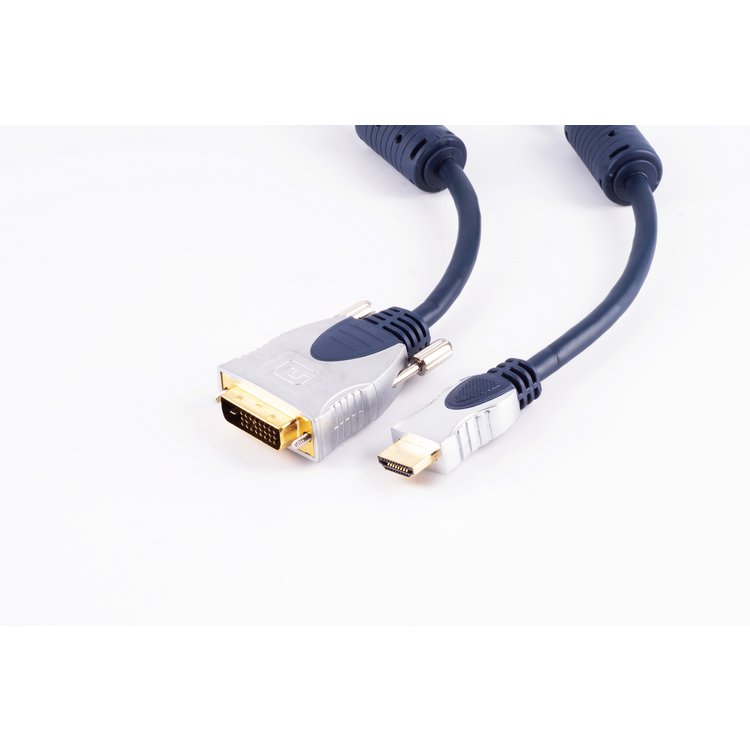 HDMI / DVI-D 24+1 Video-Kabel, 2x Ferrit, vergoldete Kontakte, 2m