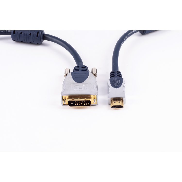 HDMI / DVI-D 24+1 Video-Kabel, 2x Ferrit, vergoldete Kontakte, 1,50m