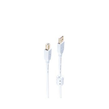 USB Kabel A St.+Ferrit/B St. verg. USB 2.0 weiß 1m